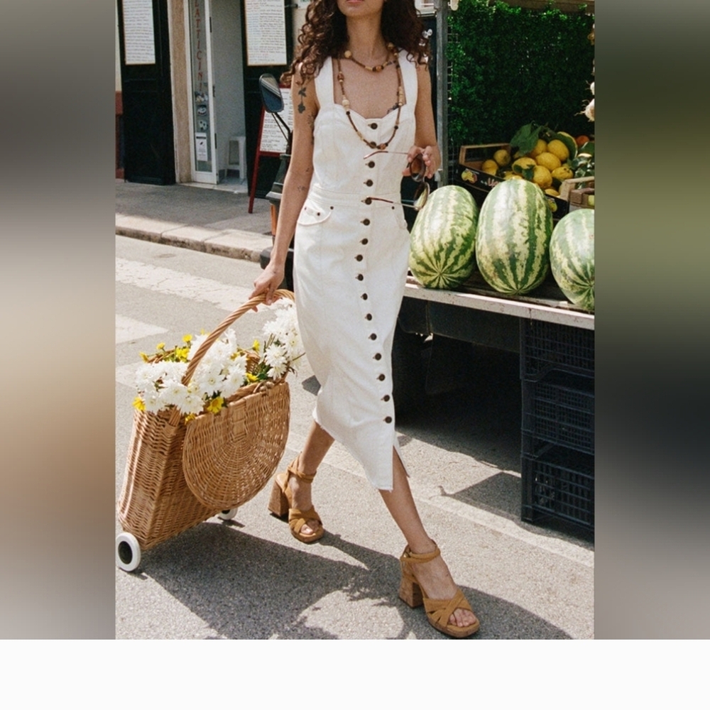 SPELL Eve White Button-Down Midi Dress Size small - Picture 2 of 7